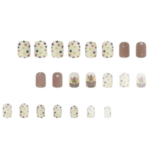 Faux ongles courts carrés pour Thanksgiving avec motifs dinde et pois colorés brillants
