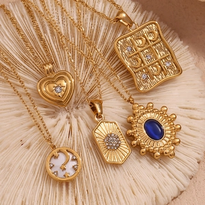 Gold-plated stainless steel crescent necklace with natural stone and moon charm