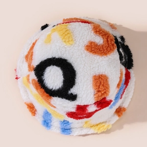 Sherpa lamb wool bucket hat with colorful graffiti pattern and warm fleece texture