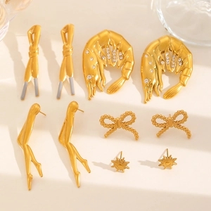 Lot de boucles d'oreilles créatives en acier inoxydable doré avec formes de crevettes