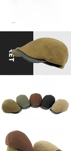 Close-up of wool blend flat cap material texture and five color options for winter