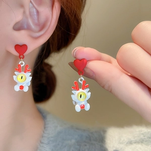 Boucles d'oreilles cœur en acrylique avec pendentifs yeux de dragon au style mignon