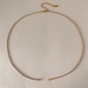Collar Tennis De Acero Inoxidable Con Circonita Para Mujer Chapado En Oro De 14K Gargantilla Con Strass Joyería Para Boda