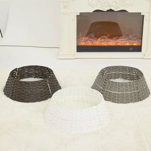 Classic woven Christmas tree collar in dark brown, white, and grey for festive base decor