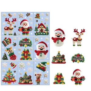 Christmas static window stickers set with size details for snowman and reindeer decor