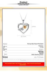 Macro detail of S925 sterling silver heart pendant with bee and I love you forever engraving