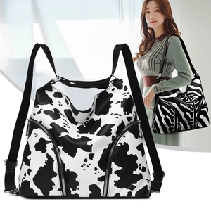 Fashionable cow and zebra animal print PU leather multi-purpose women's tote backpack set