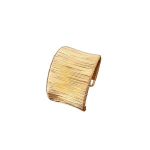 Minimalist wide golden multi-layer twisted metal open bangle with brushed texture finish