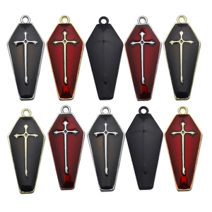 Gothic style coffin cross pendants set in black and red gradients with metal edges