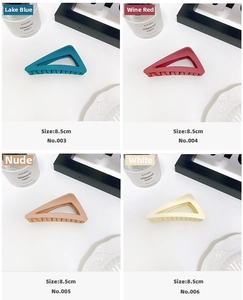 Set of four 8.5cm matte triangle hair claws in blue, burgundy, beige, and white colors
