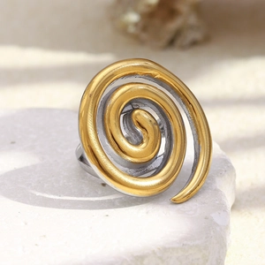 Spiral Open Ring 18K Gold Plated Stainless Steel Geometric Twisted Two Tone Minimalist Jewelry For Women