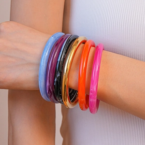Bracelet Jonc Rond Pour Femmes Motif Marbre Géométrique En Acrylique Résine Métal Bijoux De Mode