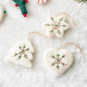 Handmade Wool Felt Christmas Ornament Snowflake Mini Christmas Tree DIY Hanging Pendant For Home Holiday Desktop Decoration