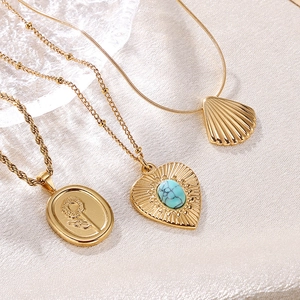 French vintage titanium steel heart and shell necklaces with golden finish for women