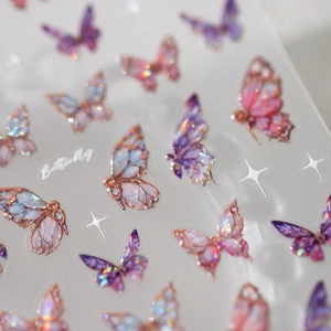Holographic Butterfly Nail Art Stickers Gold Stamping Colorful Adhesive Decals DIY Manicure Luxury Dreamy Ins Style Relief Decor