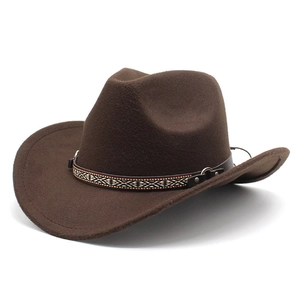 Western Cowboy Fedora Hat Wide Brim Ethnic Pattern Band Polyester Felt Jazz Hat For Men Women Outdoor Travel Party Wear