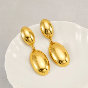 Boucles D'oreilles Pendantes Ovales Vintage Françaises Pour Femmes Acier Inoxydable Plaqué Or 18K Poli Miroir