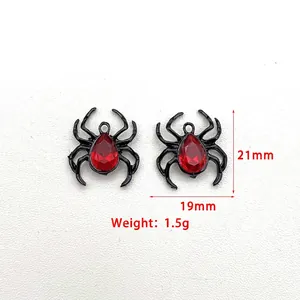 Retro zinc alloy spider pendant with red rhinestone for Halloween DIY jewelry making