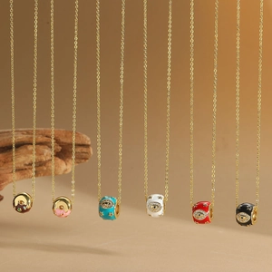 Donut Pendant Necklace Copper Enamel Evil Eye Star Zircon Inlaid Trendy Fashion Jewelry For Women