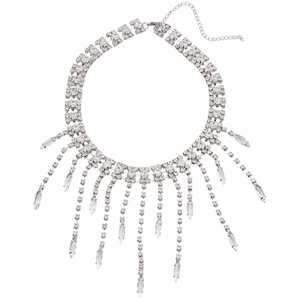 Elegant silver layered rhinestone fringe necklace with marquise cut crystal accents