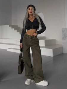 Jean Taille Haute Jambe Large Pour Femmes 100% Coton Denim Vintage Streetwear Pantalon Long Décontracté Coupe Ample