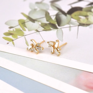Golden S925 geometric windmill earrings with rectangular and round zirconia stones