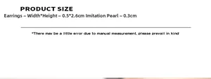 Detail showing dimensions of U-shape pearl earrings: 2.6cm high and 0.5cm wide in titanium
