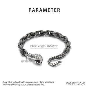 Détails du bracelet serpent en acier inoxydable affichant les dimensions 200x8mm et 25g