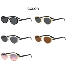 Five color options of retro oval metal sunglasses with polished frames and gradient lenses