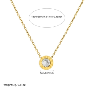 Gold stainless steel necklace with Roman numeral ring pendant and central cubic zirconia
