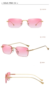Detailed multi-angle views of rimless gold-pink gradient square sunglasses C4