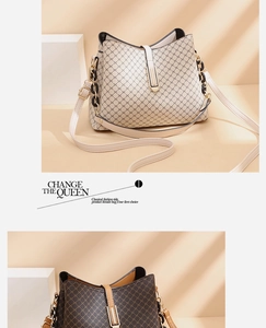Detail view of printed bucket bags featuring vintage patterns and leather chain straps
