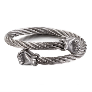 Retro Men Stainless Steel Cable Wire Cuff Bracelet With Boxing Glove Fist Design Adjustable Punk Jewelry