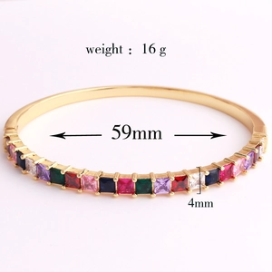 Luxury 18K gold plated bangle with multi-color AAA zircon stones and rainbow design