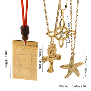 18k gold plated stainless steel necklaces with ankh cross and starfish pendants