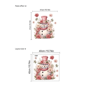 Pink Christmas snowman window sticker dimensions and layout size on white background