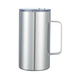 24oz double-walled stainless steel insulated travel mug with handle and clear lid