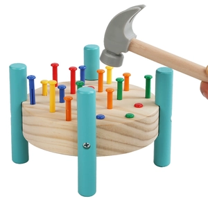Wooden pounding toy with colorful pegs and hammer for kids' hand-eye coordination