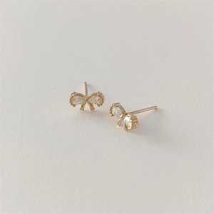 Bow Stud Earrings With 925 Sterling Silver Earring Post Zircon Elegant Minimalist Style For Women