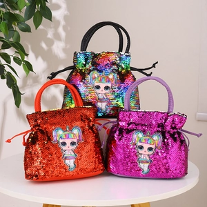 Sequin Kids Handbag Sparkly Cartoon Doll Unicorn Pouch Drawstring Closure Fashion Accessories For Girls Toddler Sweet Style