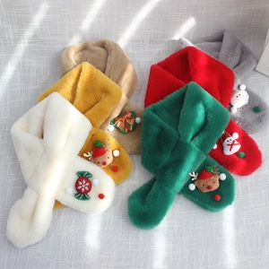 Kids plush Christmas scarf set in assorted festive colors with cute holiday embroidery