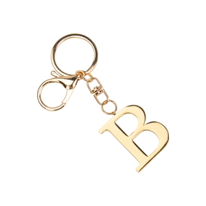 Detailed view of a gold-plated letter B keychain with lobster clasp and sturdy ring