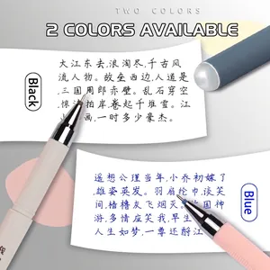 Cartoon erasable gel pens with bullet nib and grip in black and blue ink colors