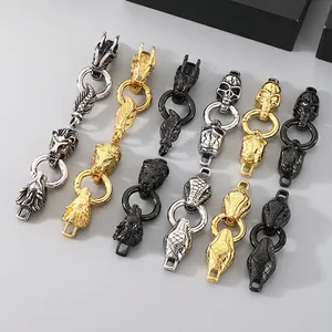 Stainless Steel Jewelry Connector Clasp Punk Gothic Animal Skull Dragon Lion Snake Head DIY Making Accessories