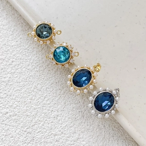 18k gold plated blue gemstone pendants with zircon and pearl accents for DIY jewelry
