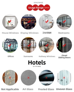 Detailed guide showing suitable smooth glass surfaces for static Christmas window stickers