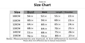 Detailed size chart for girls' pumpkin witch dress showing bust, waist, and length measurements
