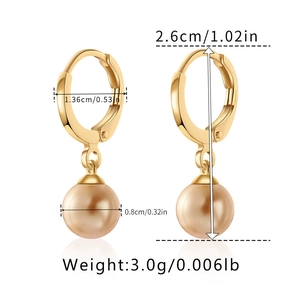 Detailed size measurement diagram for 18K gold plated hoop earrings with shell pearl