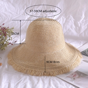 Details zur Strohhut-Größe mit verstellbarem 57-59cm Umfang und 9cm breiter Krempe