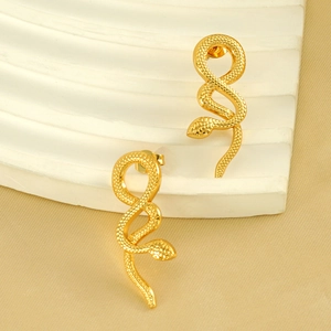Minimalist snake shape stud earrings in 18k gold plated stainless steel for women